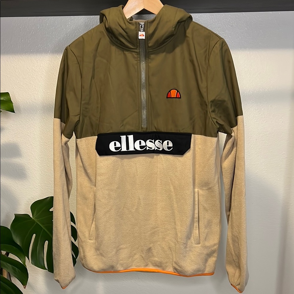 Ellesse Esine | Pullover Half-Zip Fleece | Olive and Tan Hoodie | Size Medium